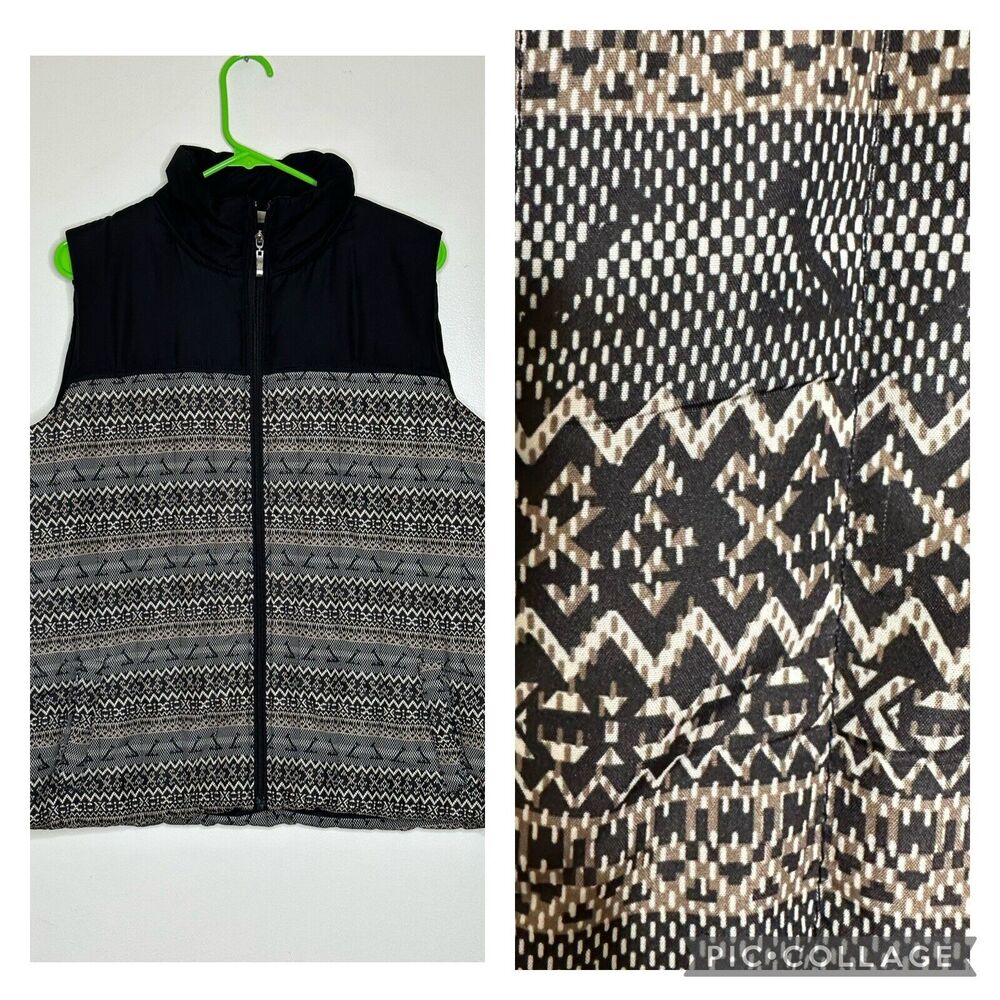 FRESH Puffer Vest Southwestern Pattern Zip Close Woman’s Size XL Pockets